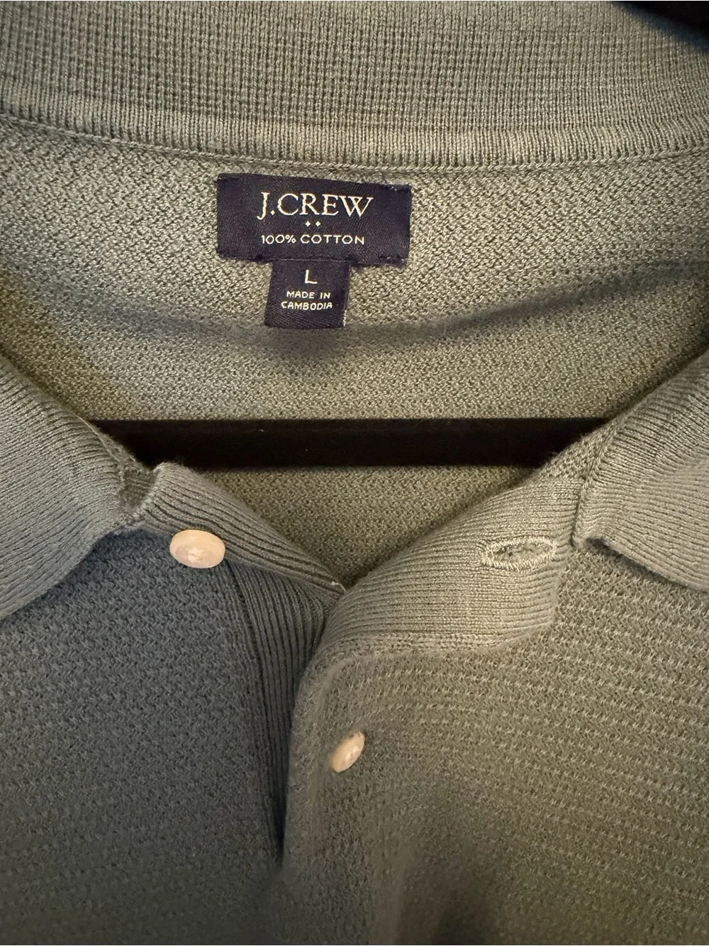 J. Crew 100% Cotton moss-stitch johnny-collar sweater-polo green shirt sleeve L